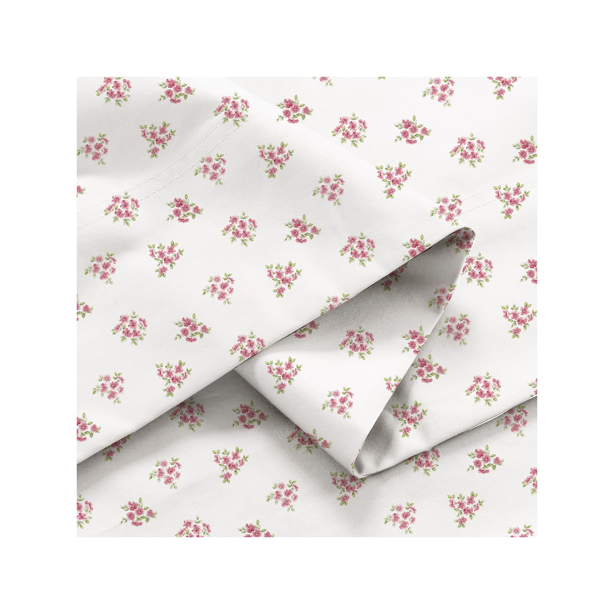 Color Sense Brushed Percale Weave Flannel Sheet Set, Pink Floral