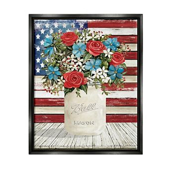 Stupell Home Decor Americana Flag Festive Bouquet Wall Art - Black Frame
