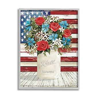 Stupell Home Decor Americana Flag Festive Bouquet Wall Art - Gray Frame