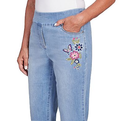 Petite Alfred Dunner Floral Embroidered Denim Capri Rolled Jeans