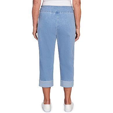 Petite Alfred Dunner Floral Embroidered Denim Capri Rolled Jeans