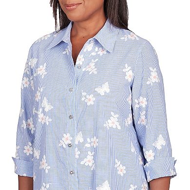 Petite Alfred Dunner Allover Embroidered Flowers Collared Button Down Top