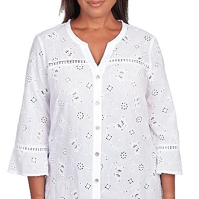 Petite Alfred Dunner Allover Butterfly Eyelet Button Down Top