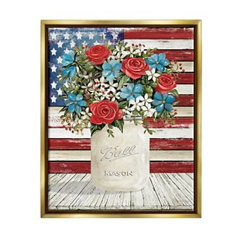 Stupell Home Decor Americana Flag Festive Bouquet Wall Art - Gold-Tone Frame