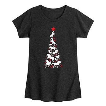 Girls 7-16 Horse Silhouette Christmas Tree Graphic Tee