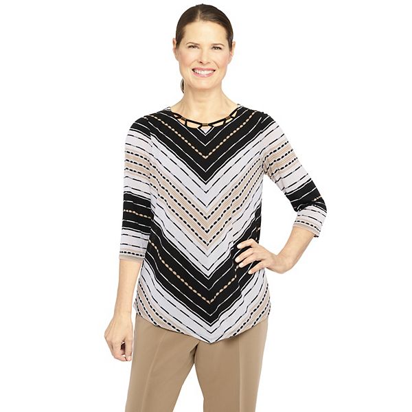 Pettie Alfred Dunner Texture Chevron 3/4 Sleeve Top