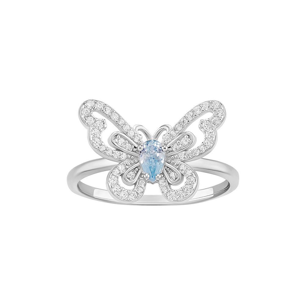 PRIMROSE Sterling Silver Cubic Zirconia Butterfly Ring