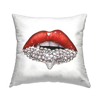Stupell Home Decor Red Glam Lips with Glistening Cosmetic Stones 18" x 18" Decorative Throw Pillow