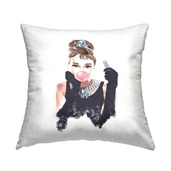 Stupell Home Decor Aubrey Bubblegum Bubble Famous Fashion Icon Portrait 18" x 18" Decorative Throw Pillow
