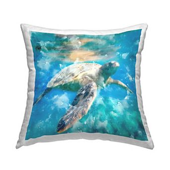 Stupell Home Decor Swimming Sea Turtle Aquatic Reptile Design 18" x 18" Decorative Throw Pillow