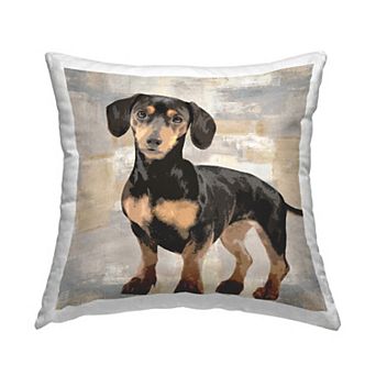 Stupell Home Decor Dachshund Dog Portrait Neutral Grey Beige Patchwork 18" x 18" Decorative Throw Pillow