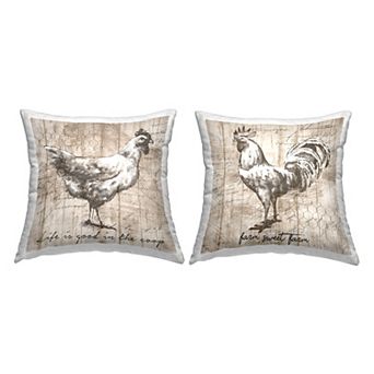 Stupell Home Decor 2-Pack Vintage Farm Chicken Rooster Inspirational Phrases 18" x 18" Decorative Throw Pillows