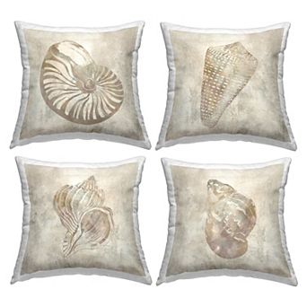 Stupell Home Decor 4-Pack Vintage Nautilus Seashells Soft Brown Natural Pattern 18" x 18" Decorative Throw Pillows