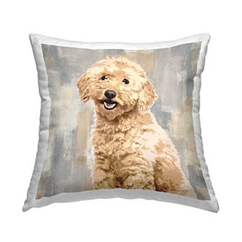 Stupell Home Decor Smiling Labradoodle Dog Patchwork Grey Beige Pattern 18" x 18" Decorative Throw Pillow