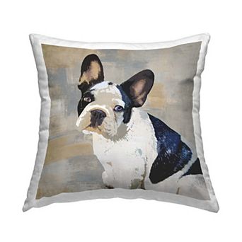 Stupell Home Decor French Bulldog Dog Grey Beige Neutral Patchwork 18" x 18" Decorative Throw Pillow