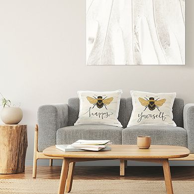 Stupell Home Decor 2-Pack Bee Happy Be Yourself Charming Insect Pun 18" x 18" Decorative Throw Pillows