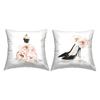Stupell Home Decor 2-Pack Chic Pink Florals Women's Glam Fashion 18" x 18" Decorative Throw Pillows