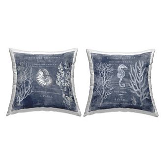Stupell Home Decor 2-Pack Vintage European Shells and Nautical Seahorse 18" x 18" Decorative Throw Pillows