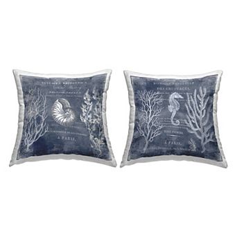 Stupell Home Decor 2-Pack Vintage European Shells and Nautical Seahorse 18" x 18" Decorative Throw Pillows