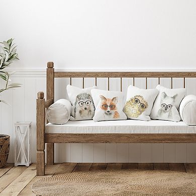 Stupell Home Decor 4-Pack Adorable Forest Animals Hipster Glasses Owl Fox 18" x 18" Decorative Throw Pillows