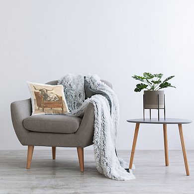 Stupell Home Decor Brown Bull Resting in Orange Brown Chair 18" x 18" Decorative Throw Pillow