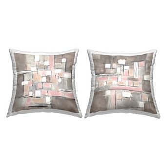 Stupell Home Decor 2-Pack Abstract Checkered Pattern Brown Pink Shapes 18" x 18" Decorative Throw Pillows