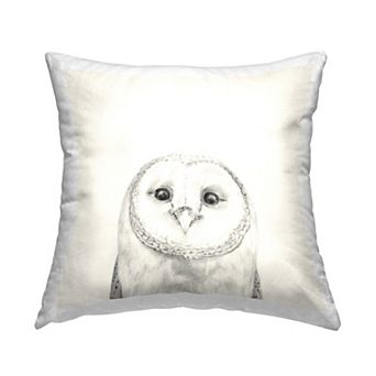 Stupell Home Decor Barn Owl Portrait Soft Grey Illustration 18" x 18" Decorative Throw Pillow