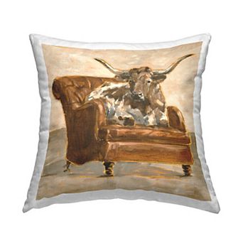 Stupell Home Decor Abstract Bull Livingroom Chair Brown Orange 18" x 18" Decorative Throw Pillow