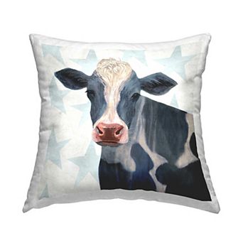 Stupell Home Decor Patriotic Farm Cow Painting with Blue Stars 18" x 18" Decorative Throw Pillow