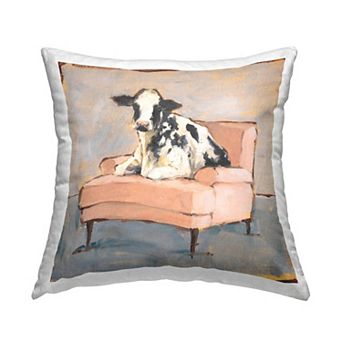Stupell Home Decor Sweet Dairy Cow on a Peach Farm Chair 18" x 18" Decorative Throw Pillow