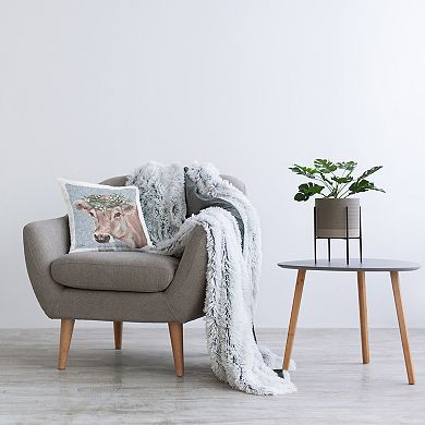 Stupell Home Decor Charming Rural Cow Portrait Floral Crown 18" x 18" Decorative Throw Pillow