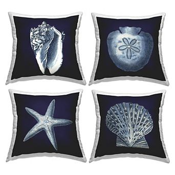 Stupell Home Decor 4-Pack Nautical Blue Ocean Shells Starfish Sand Dollar 18" x 18" Decorative Throw Pillows