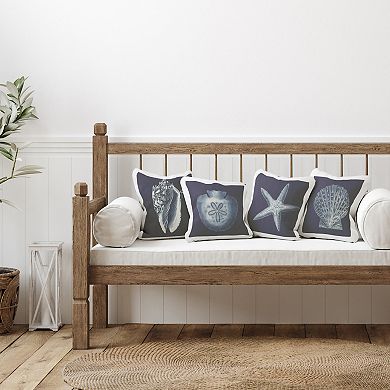 Stupell Home Decor 4-Pack Nautical Blue Ocean Shells Starfish Sand Dollar 18" x 18" Decorative Throw Pillows