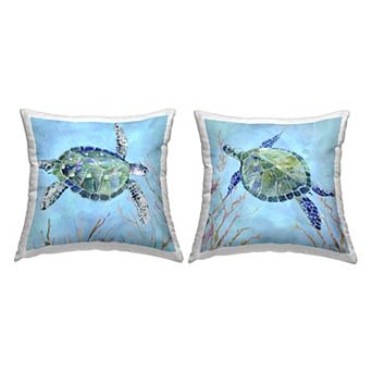 Stupell Home Decor 2-Pack Abstract Ocean Deep Turtles Blue Green Marine 18" x 18" Decorative Throw Pillows