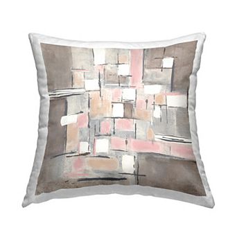 Stupell Home Decor Pink Brown Patchwork Abstract Geometric Grid 18" x 18" Decorative Throw Pillow
