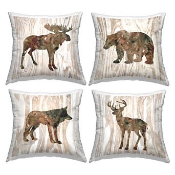 Stupell Home Decor 4-Pack Woodland Animal Silhouettes Moose Deer Bear Wolf 18" x 18" Decorative Throw Pillows