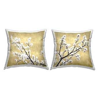 Stupell Home Decor 2-Pack White Cherry Blossom Branches Neutral Tan 18" x 18" Decorative Throw Pillows