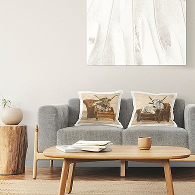 Stupell Home Decor 2-Pack Country Cattle Long Horns on Chairs 18" x 18" Decorative Throw Pillows