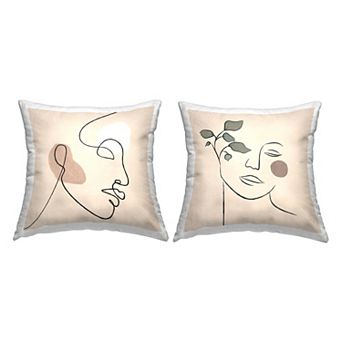 Stupell Home Decor 2-Pack Boho Female Portrait Line Drawing Green Plant 18" x 18" Decorative Throw Pillows