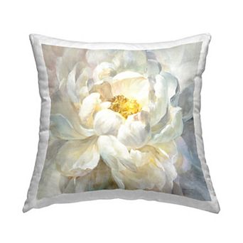Stupell Home Decor Delicate Flower Petals Soft White Yellow Painting 18" x 18" Decorative Throw Pillow