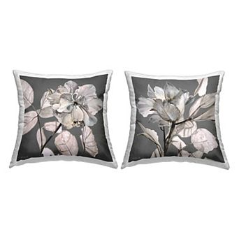 Stupell Home Decor 2-Pack Gray Floral Close Up Neutral Flowers 18" x 18" Decorative Throw Pillows