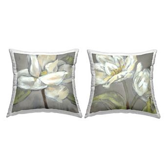 Stupell Home Decor 2-Pack Traditional White Floral Blossoms Farmhouse Flowers 18" x 18" Decorative Throw Pillows