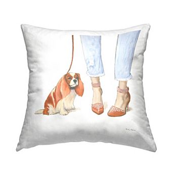 Stupell Home Decor Dog Walk Glam Sparkle Heels Orange White Artwork 18" x 18" Decorative Throw Pillow