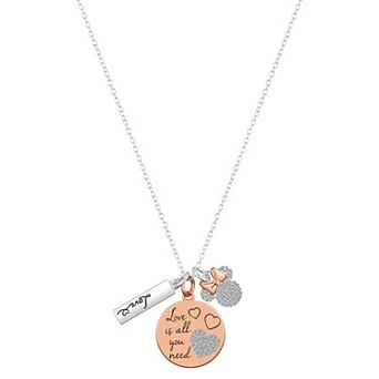 Disney's Minnie Mouse Two-Tone Cubic Zirconia "Love Is All You Need" Triple Pendant Necklace