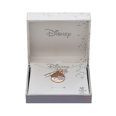 Disney's Minnie Mouse Two-Tone Cubic Zirconia "Love Is All You Need" Triple Pendant Necklace