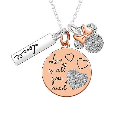 Disney's Minnie Mouse Two-Tone Cubic Zirconia "Love Is All You Need" Triple Pendant Necklace