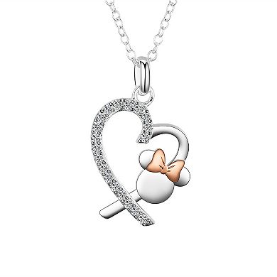 Disney's Minnie Mouse Two-Tone 14k Rose Gold & Fine Silver Plated Cubic Zirconia Heart Pendant Necklace
