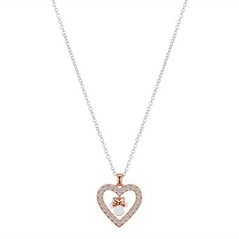 Disney's Minnie Mouse Two-Tone Cubic Zirconia Open Heart Pendant Necklace