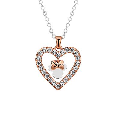 Disney's Minnie Mouse Two-Tone Cubic Zirconia Open Heart Pendant Necklace