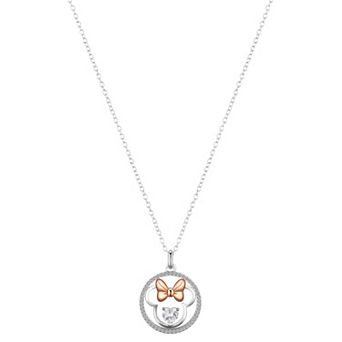 Disney's Minnie Mouse Two-Tone 14k Rose Gold & Fine Silver Plated Cubic Zirconia Minnie Bow Pendant Necklace